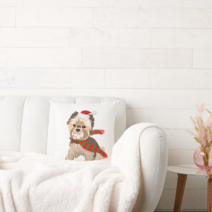 Zauberhafter Weihnachts-Yorkie mit Santa-Hut Kissen