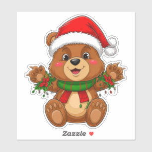 Zauberhafter Weihnachtsbär mit Santa-Hut Aufkleber
