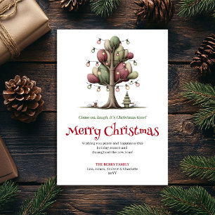 Zauberhafter Weihnachtsbaum Handgezeichnete Karte