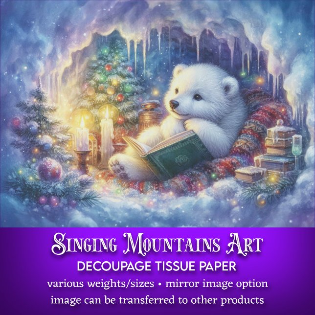 Zauberhafter Weihnachtspolarbär in Höhlendekoupage Seidenpapier (Von Creator hochgeladen)
