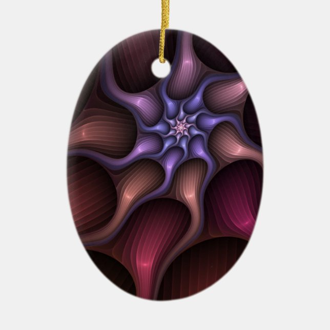 Zauberhaftes Abstrakt gestreiftes farbiges Fraktal Keramik Ornament (Vorne)