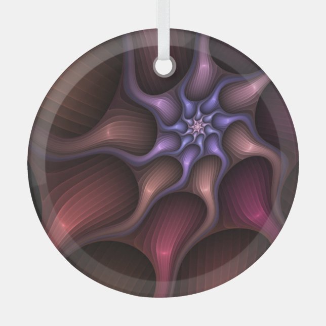 Zauberhaftes Abstrakt gestreiftes farbiges Fraktal Ornament Aus Glas (Vorderseite)