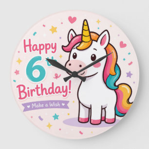 Zauberhaftes Einhorn 6. Geburtstagsmagie Große Wanduhr