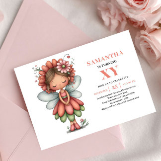 Zauberhaftes Feen-Mädchen Geburtstag Rosa Floral P Einladung