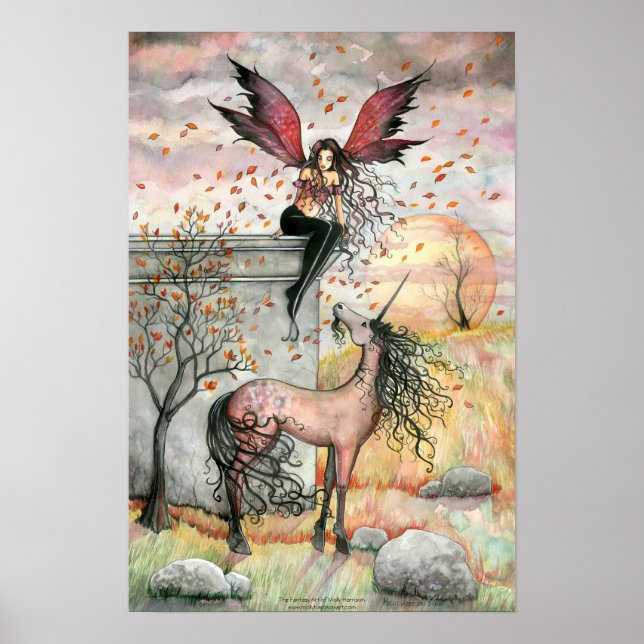 Zauberhaftes Herbstmärchen Einhorn Art Poster (Vorne)