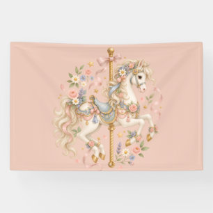 Zauberhaftes Karussellpferd mit Blumendesign Banner