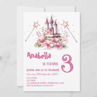 Zauberhaftes Märchen Rosa Kindergeburtstag Party Einladung