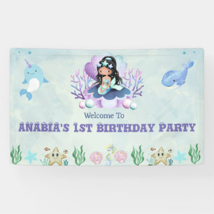 Zauberhaftes Meerjungfrau-Wasserfarben-Geburtstags Banner