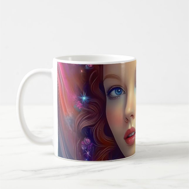 Zauberhaftes Rainbow-Hair-Portrait Kaffeetasse (Links)