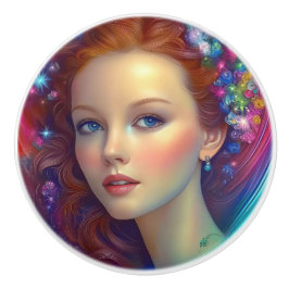 Zauberhaftes Rainbow-Hair-Portrait Keramikknauf