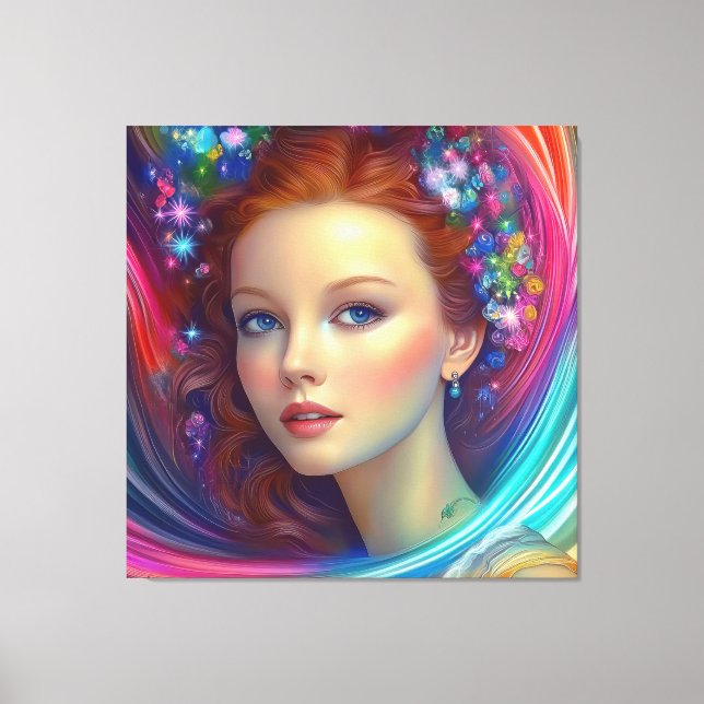 Zauberhaftes Rainbow-Hair-Portrait Leinwanddruck (Vorderseite)