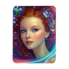 Zauberhaftes Rainbow-Hair-Portrait Magnet