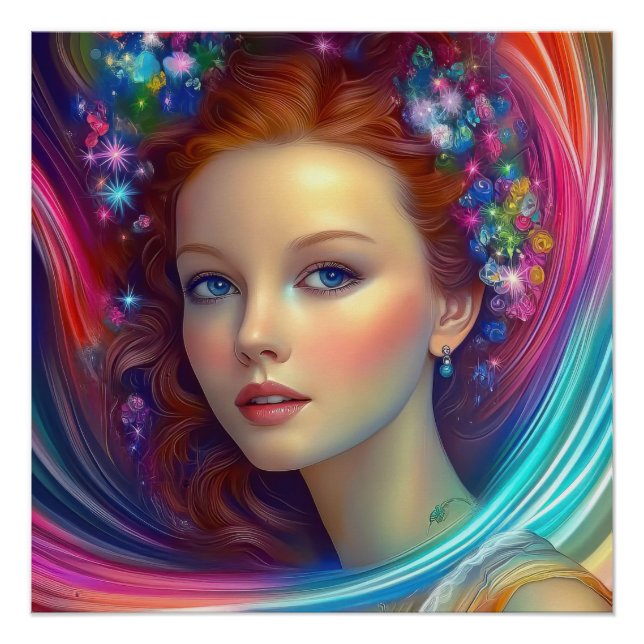 Zauberhaftes Rainbow-Hair-Portrait Poster (Vorderseite)
