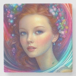 Zauberhaftes Rainbow-Hair-Portrait Steinuntersetzer