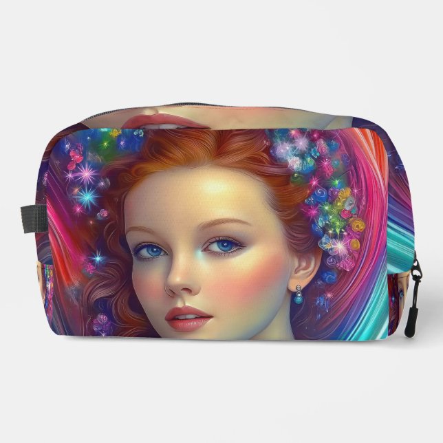 Zauberhaftes Rainbow-Hair-Portrait Waschbeutel (Vorderseite)