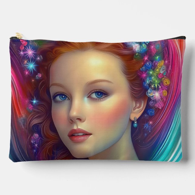 Zauberhaftes Rainbow-Hair-Portrait Zubehörtasche (Vorderseite)