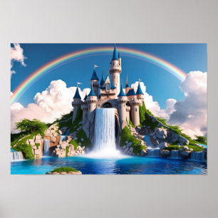 Zauberhaftes Regenbogen-Schloss & Wasserfälle Poster