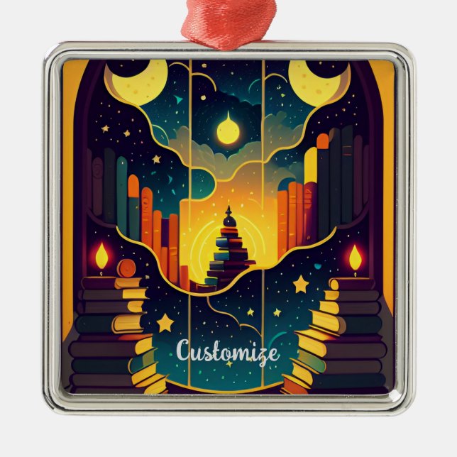 Zauberhaftes Reich der Bücher Ornament Aus Metall (Vorne)