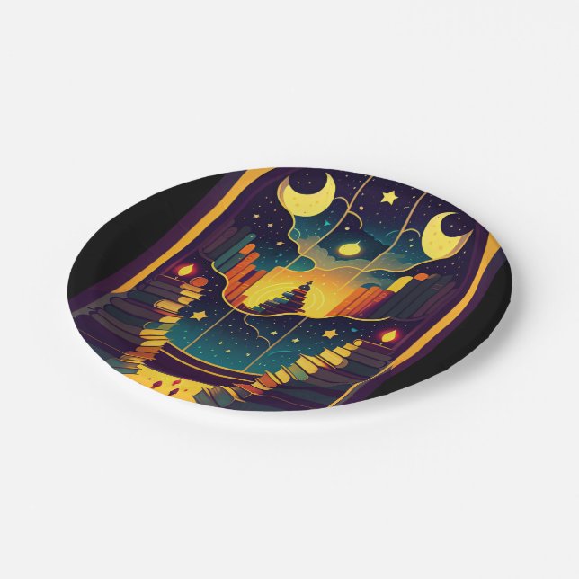 Zauberhaftes Reich der Bücher Pappteller (Schrägansicht)