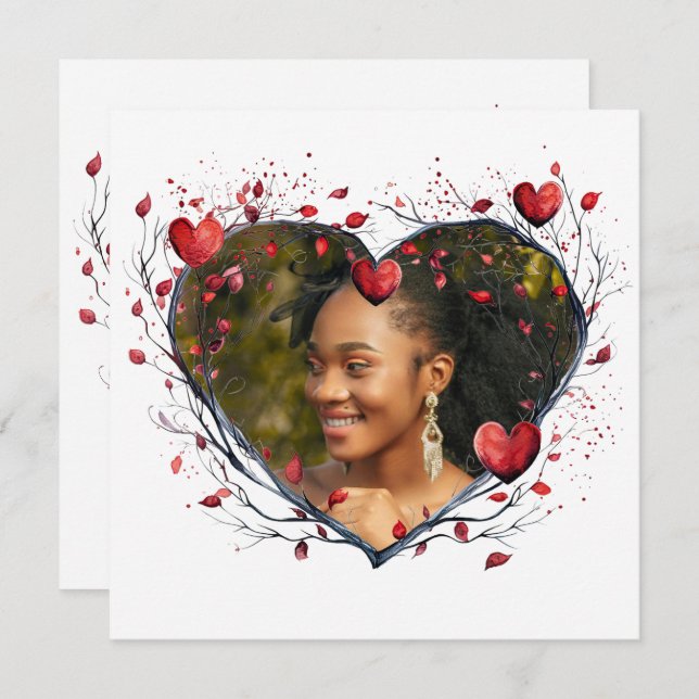 Zauberhaftes rotes Wasserfarbenherz Karte (Vorne/Hinten)