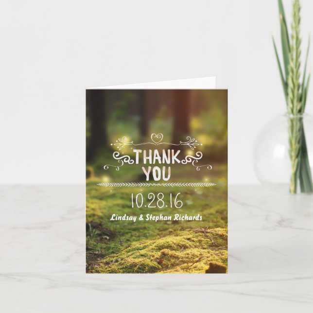 Zauberhaftes Wald Rustikale Hochzeit Dankeschön Ka Dankeskarte (Vorderseite)
