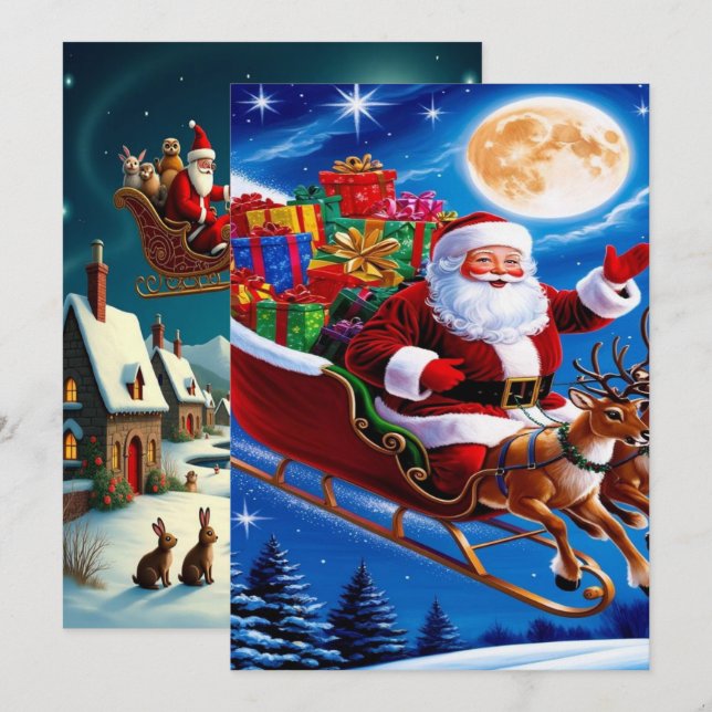 Zauberhaftes Weihnachts-Winterdorf-Hintergrundbild Feiertagskarte (Vorne/Hinten)