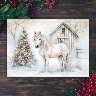 Zauberhaftes Weißes Pferd und Schneunen-Weihnachte Feiertagskarte