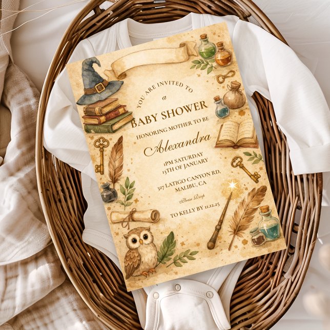 Zauberhaftes Zauberbuch-Hexenbaby-Taufparty Einladung (Von Creator hochgeladen)