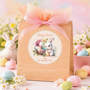 Zauberhase Ostern Wasserfarbe Beige Runder Aufkleber