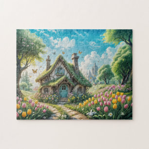 Zauberhäuschen mit Tulpen Garten Puzzle