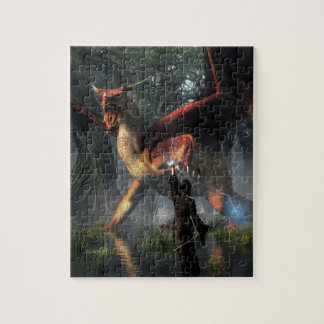 Zauberin kämpft gegen einen Drachen Puzzle