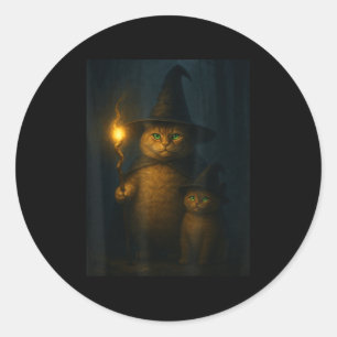 Zauberkatze Weird Funny Halloween-Katzen-Meme Runder Aufkleber