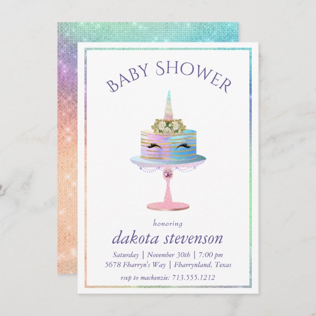 Zauberkuchen | Fantasy Watercolor Dusche Einladung (Vorne/Hinten)