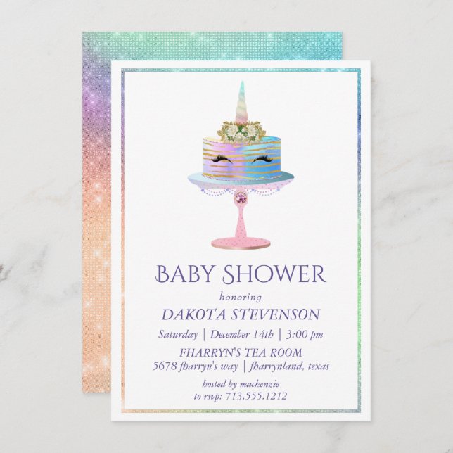 Zauberkuchen | Fantasy Watercolor Dusche Einladung (Vorne/Hinten)