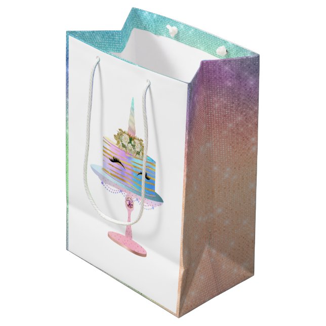 Zauberkuchen | Fantasy Watercolor Party Mittlere Geschenktüte (Vorderseite Schrägansicht)