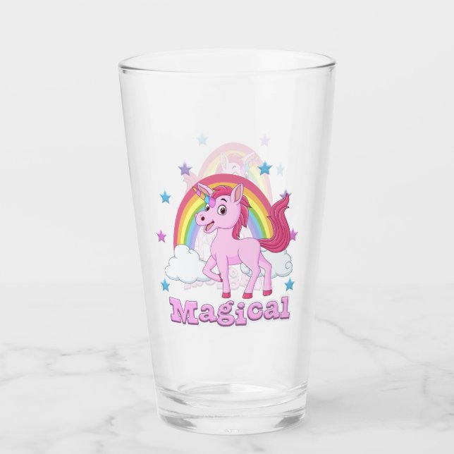 Zauberrosa Einhorn Regenbogen Glas (Vorderseite)