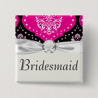 Zauberrosa Schwarz-weißer Henna-Damast Button