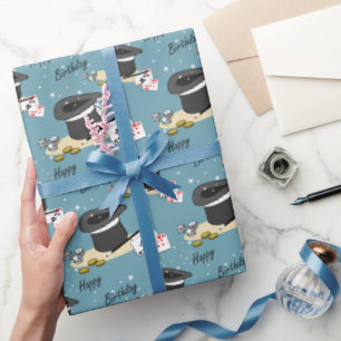 Zaubershow Glücklicher Geburtstag Blau Geschenkpapier