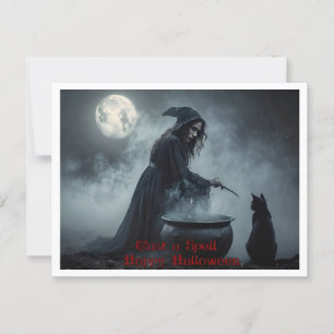 Zauberspruch, Hexe, schwarze Katze, Kaldron Hallow Postkarte