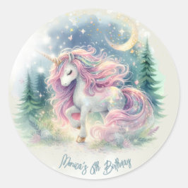 Zaubersprudelnder, whimsicaler Einhorn-Kindergebur Runder Aufkleber