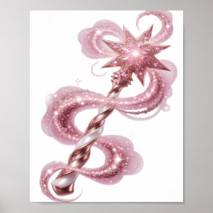 Zauberstab Rosa mit Sternen und rosa Glitter Poster