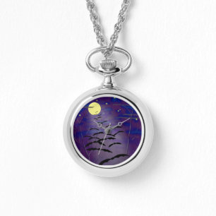 Zauberstunde mit Vollmond und Fledermäusen Armbanduhr