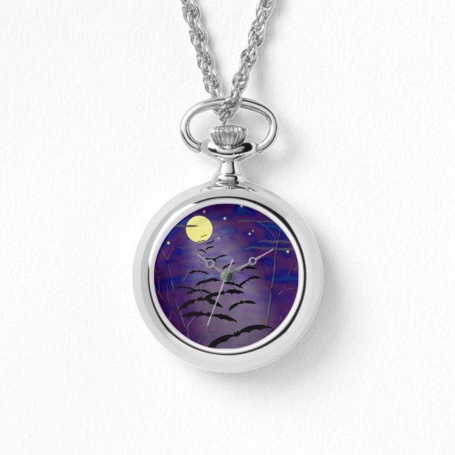 Zauberstunde mit Vollmond und Fledermäusen Armbanduhr (Vorderseite)