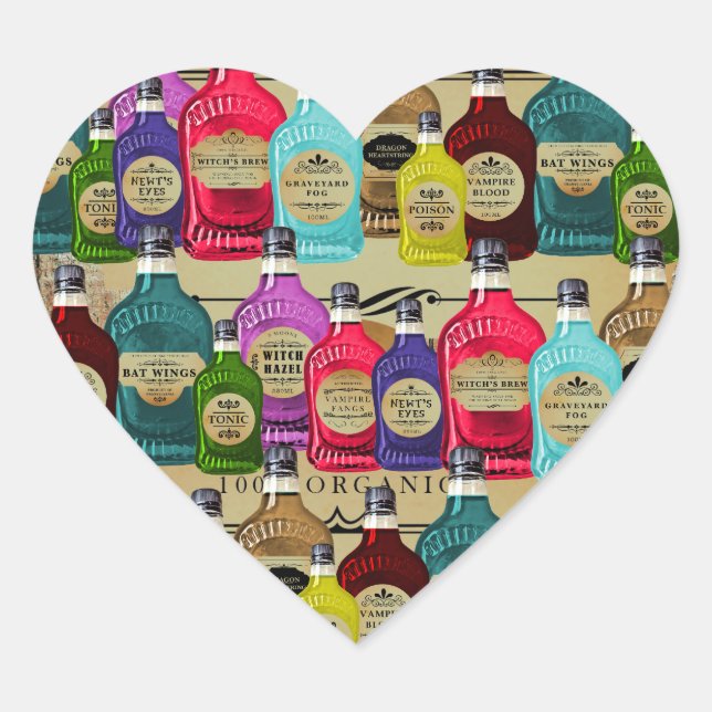 Zaubertrank apothecary Halloween Tonic Flaschen Herz-Aufkleber (Vorderseite)
