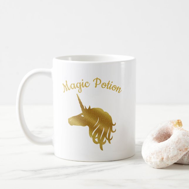 Zaubertrank Gold Einhorn-Tasse Kaffeetasse (Mit Donut)