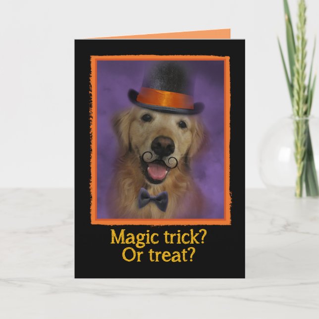 Zaubertrick oder Treat? Golden Retriever Halloween Karte (Vorderseite)