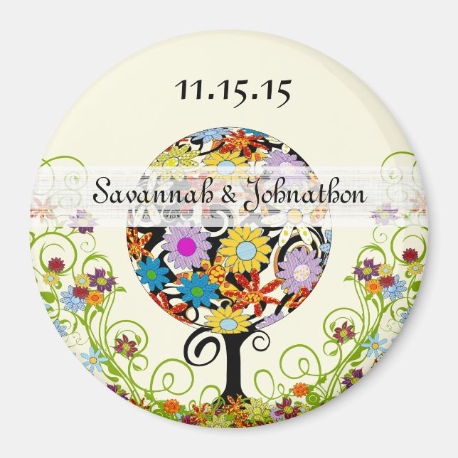 Zauberwaldkreislauf der Liebe Blume Bäume Hochzeit Magnet (Vorne)