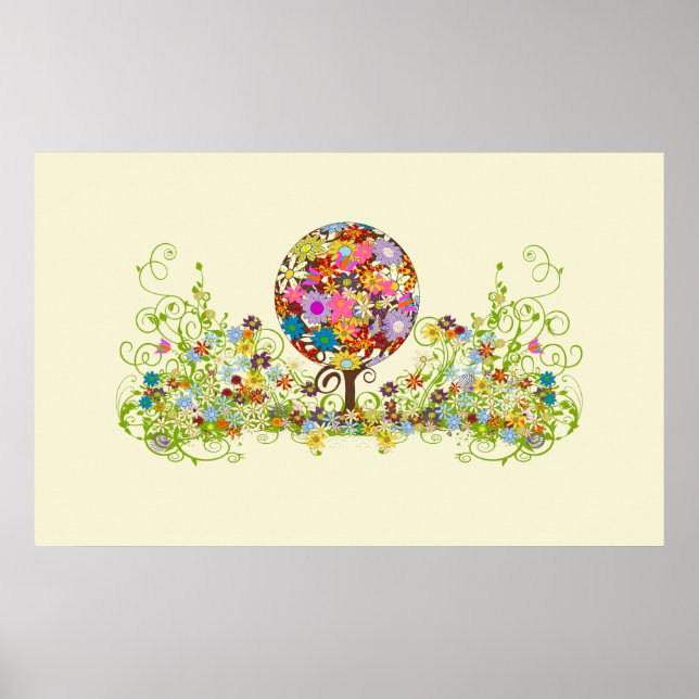 Zauberwaldkreislauf der Liebe Blume Bäume Hochzeit Poster (Vorne)