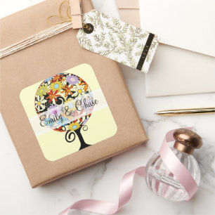 Zauberwaldkreislauf der Liebe Blume Bäume Hochzeit Quadratischer Aufkleber