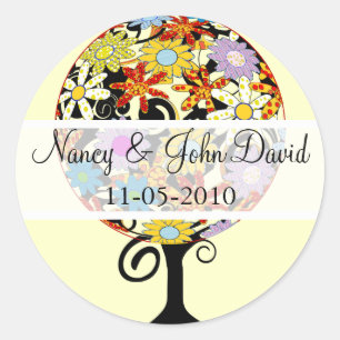 Zauberwaldkreislauf der Liebe Blume Bäume Hochzeit Runder Aufkleber